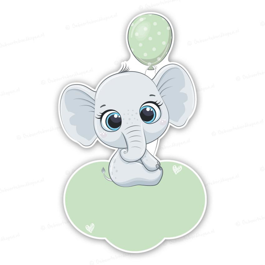Lol journalist Actie Geboortebord tuin | baby olifantje met ballon op naamwolkje | mintgroen