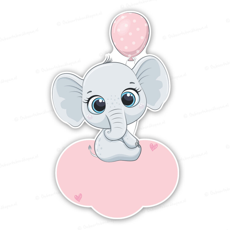 viering zij is Intens Geboortebord tuin | baby olifantje met ballon op naamwolkje | roze