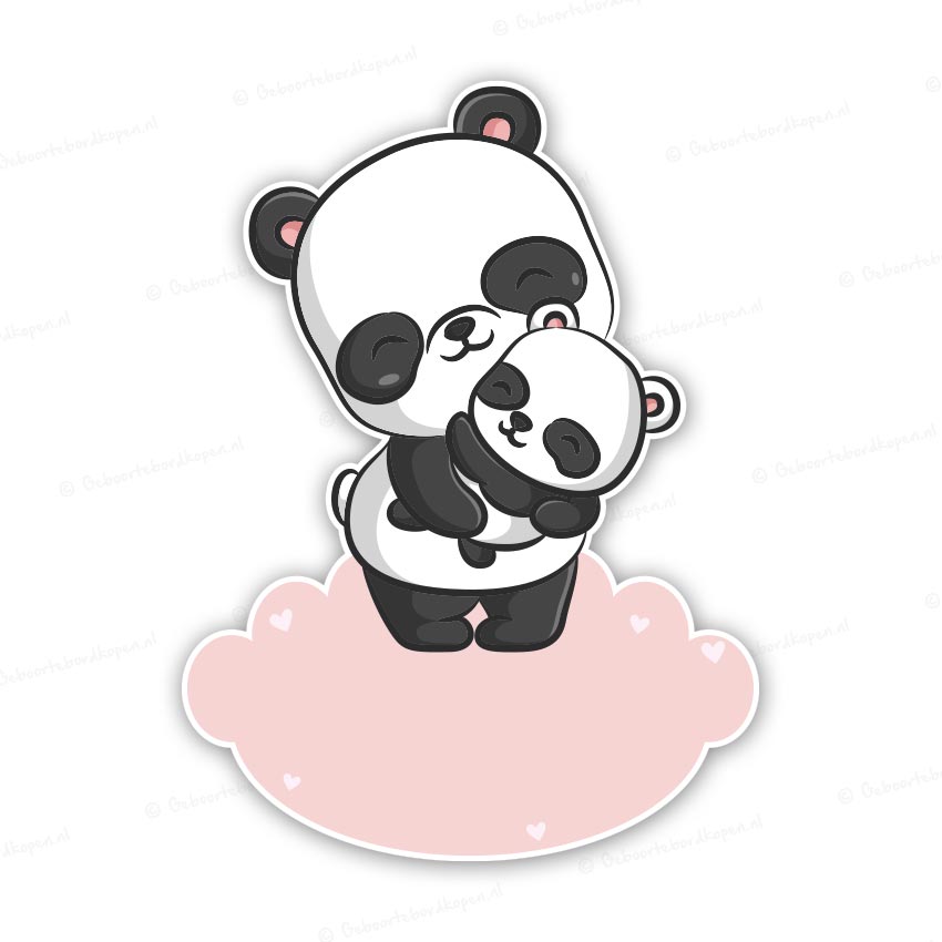 lening Volwassen eindpunt Geboortebord panda met baby op roze naamwolkje