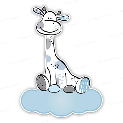 Geboortebord giraffe op wolk - Blauw/Grijs