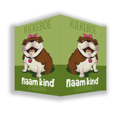 Geboortebord raam hond met roze strik